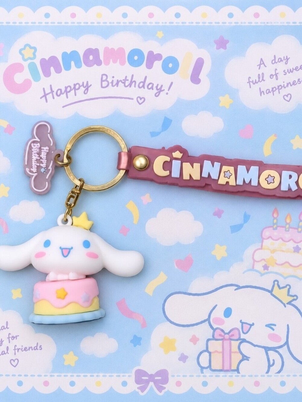 Hello Kitty Happy Birthday Cinnamaroll Cake Keychain Wristlet